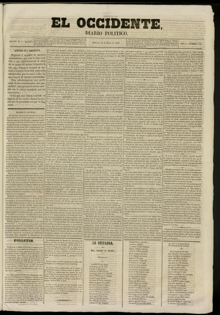 Miniatura de El Occidente: diario político del 20 de mayo de 1855, nº 112
