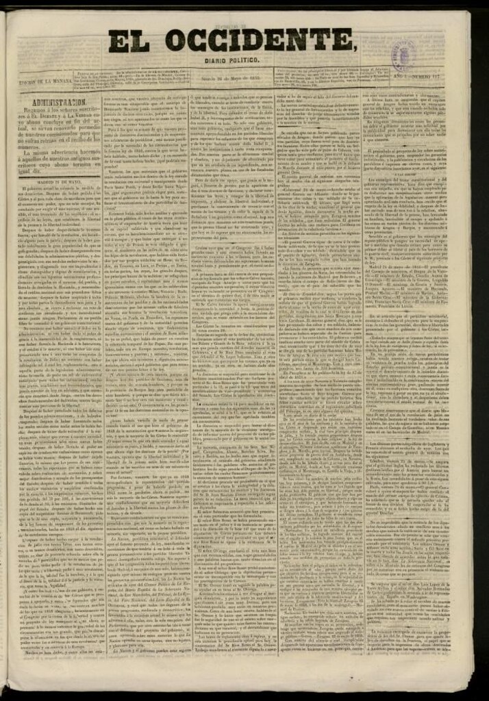 Miniatura de El Occidente: diario político del 26 de mayo de 1855, nº 117
