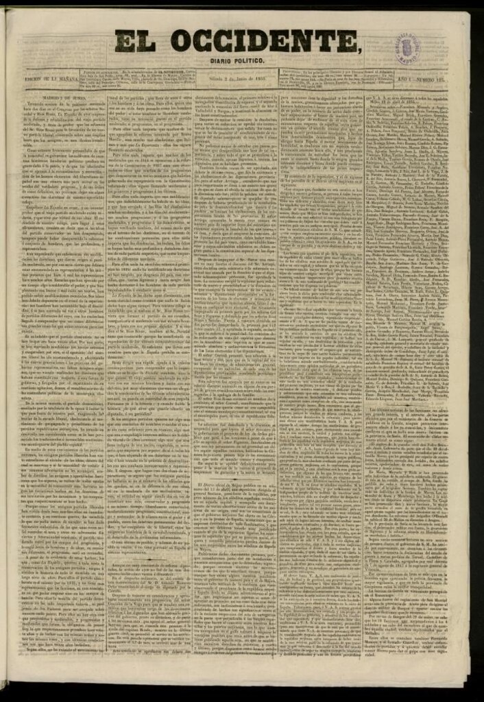 Miniatura de El Occidente: diario político del 2 de junio de 1855, nº 123