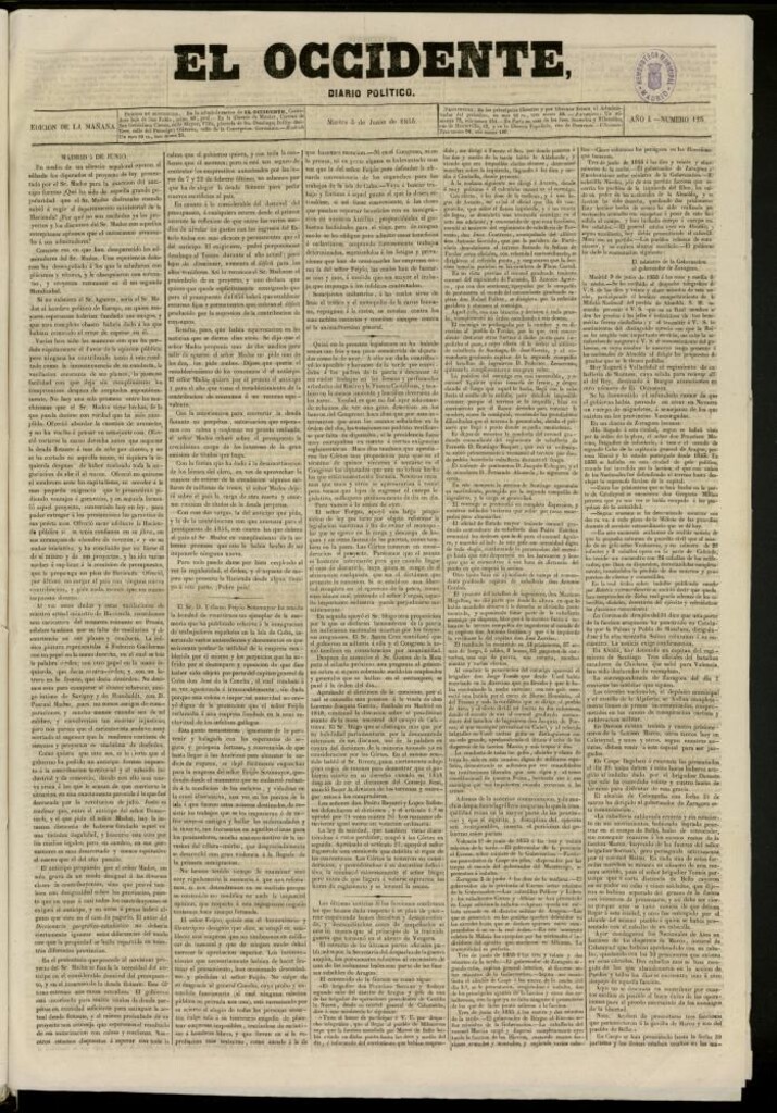 Miniatura de El Occidente: diario político del 5 de junio de 1855, nº 125