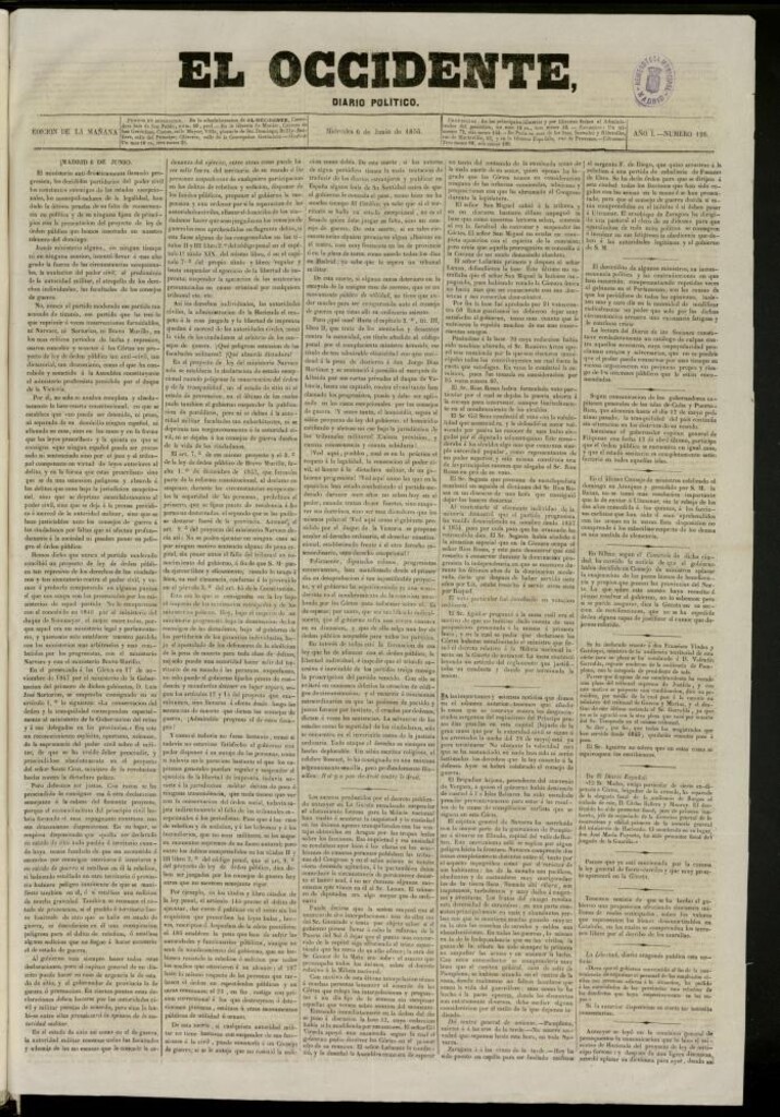 Miniatura de El Occidente: diario político del 6 de junio de 1855, nº 126