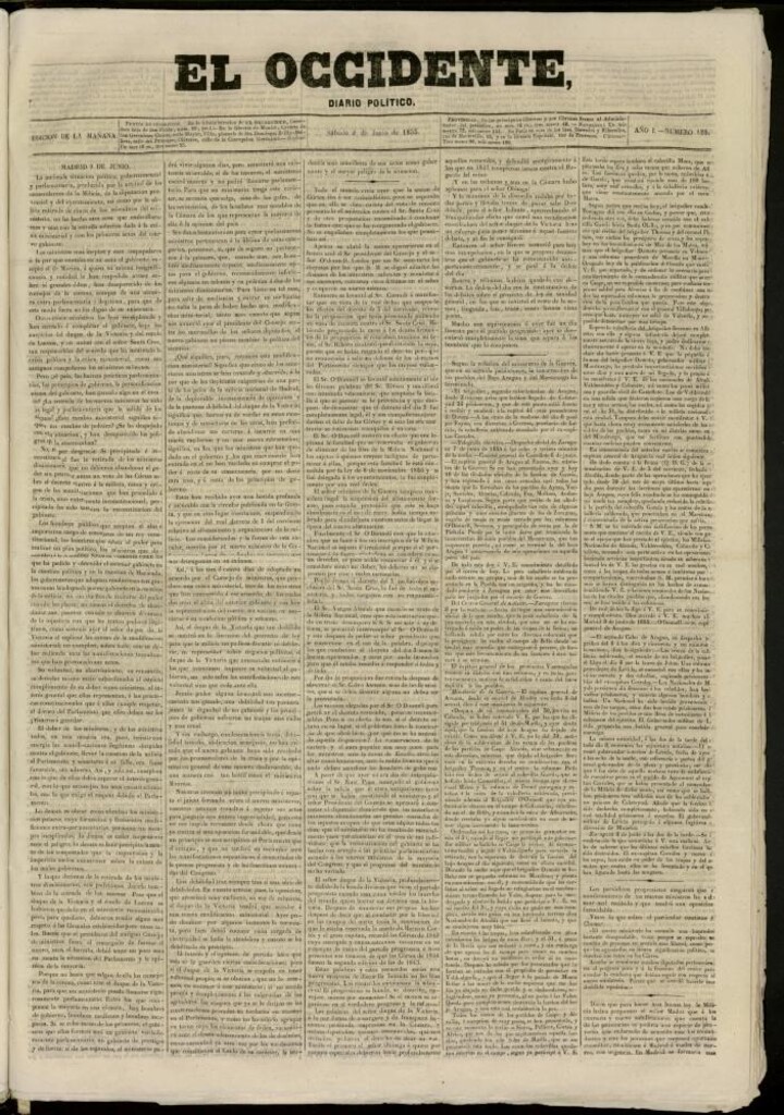 Miniatura de El Occidente: diario político del 9 de junio de 1855, nº 128