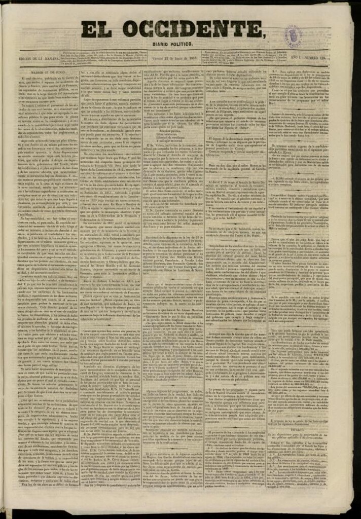 Miniatura de El Occidente: diario político del 22 de junio de 1855, nº 139