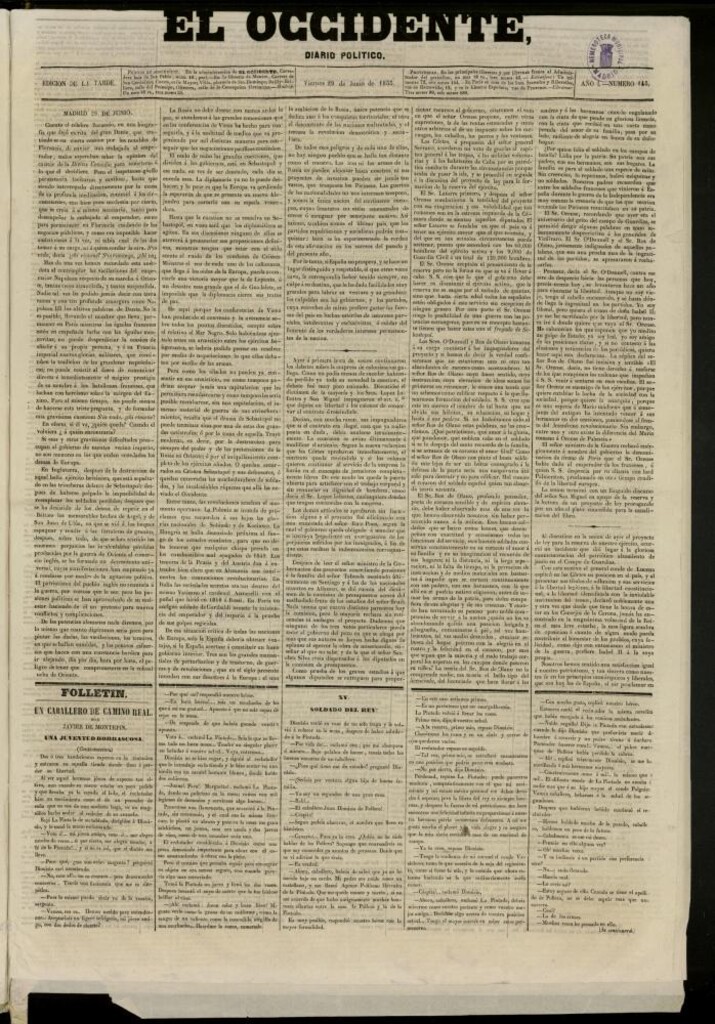 Miniatura de El Occidente: diario político del 29 de junio de 1855, nº 145
