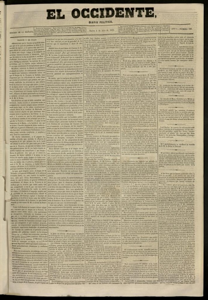 Miniatura de El Occidente: diario político del 3 de julio de 1855, nº 148