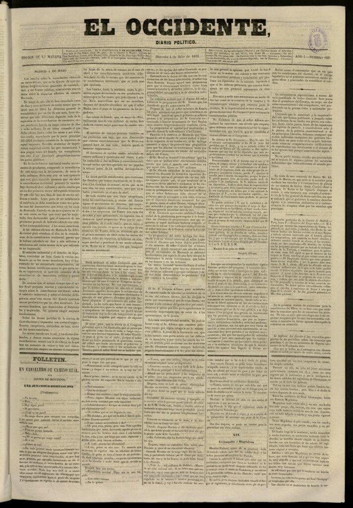 Miniatura de El Occidente: diario político del 4 de julio de 1855, nº 149