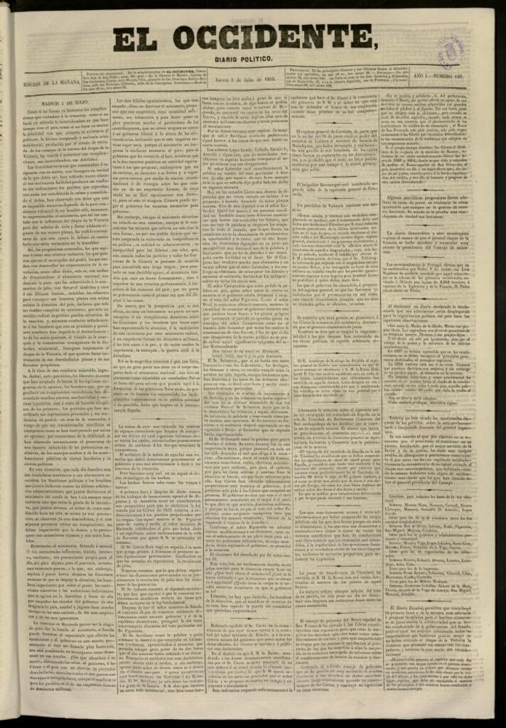 Miniatura de El Occidente: diario político del 5 de julio de 1855, nº 150