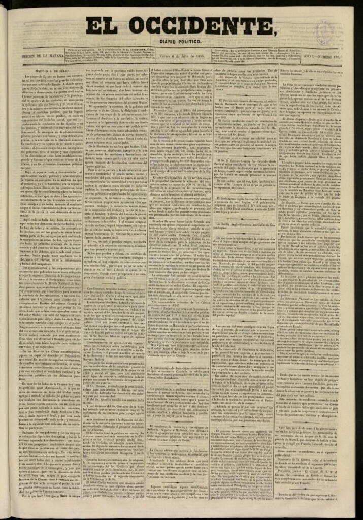 Miniatura de El Occidente: diario político del 6 de julio de 1855, nº 151