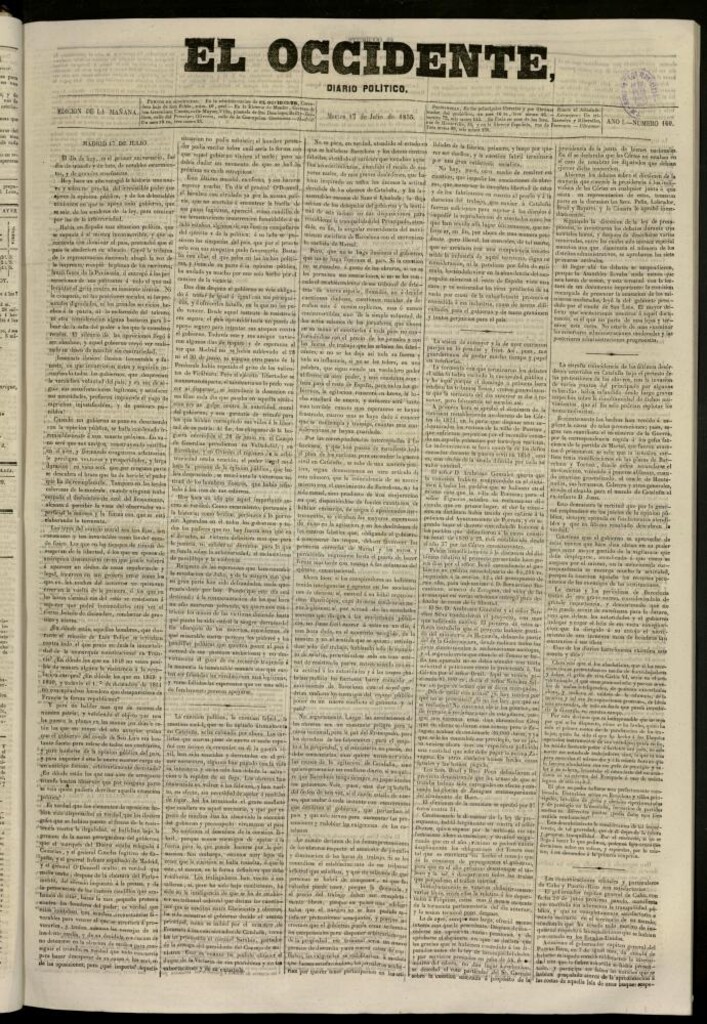 Miniatura de El Occidente: diario político del 17 de julio de 1855, nº 160