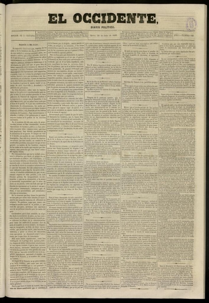 Miniatura de El Occidente: diario político del 24 de julio de 1855, nº 166