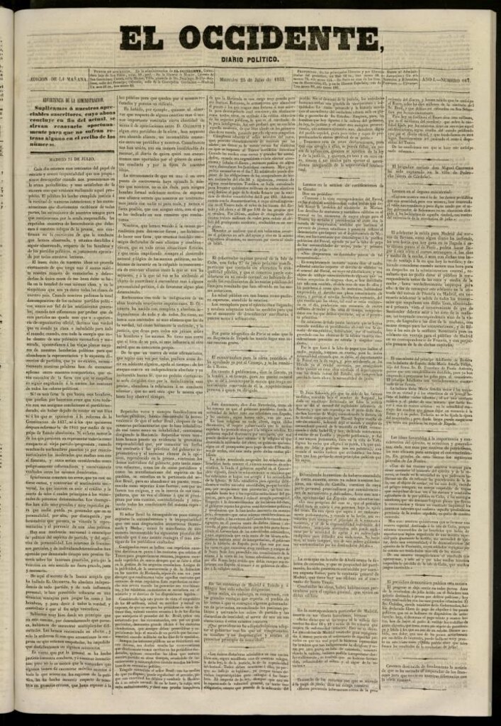 Miniatura de El Occidente: diario político del 25 de julio de 1855, nº 167