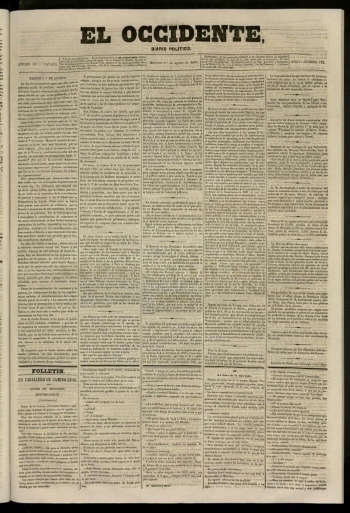 Miniatura de El Occidente: diario político del 1 de agosto de 1855, nº 172