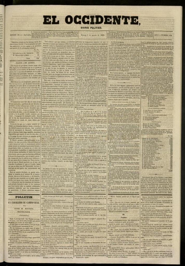 Miniatura de El Occidente: diario político del 5 de agosto de 1855, nº 176