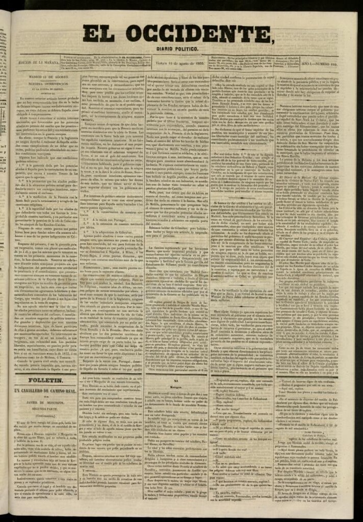 Miniatura de El Occidente: diario político del 10 de agosto de 1855, nº 180