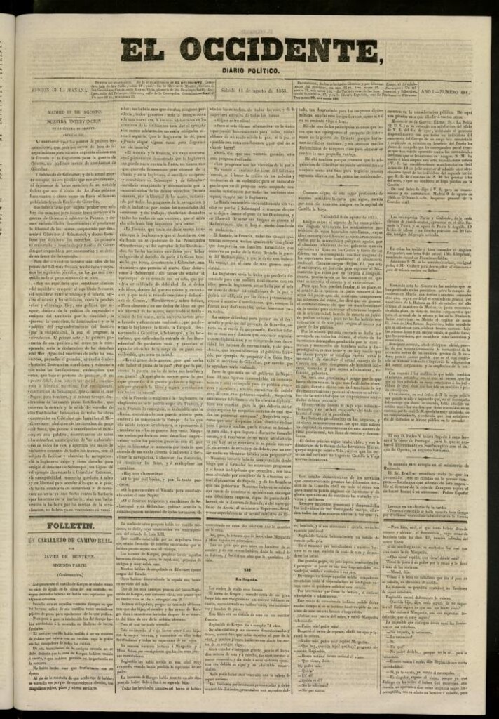 Miniatura de El Occidente: diario político del 11 de agosto de 1855, nº 181