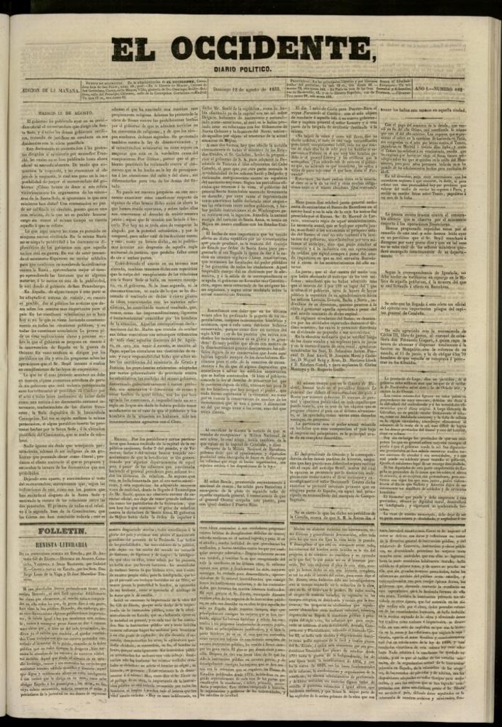 Miniatura de El Occidente: diario político del 12 de agosto de 1855, nº 182