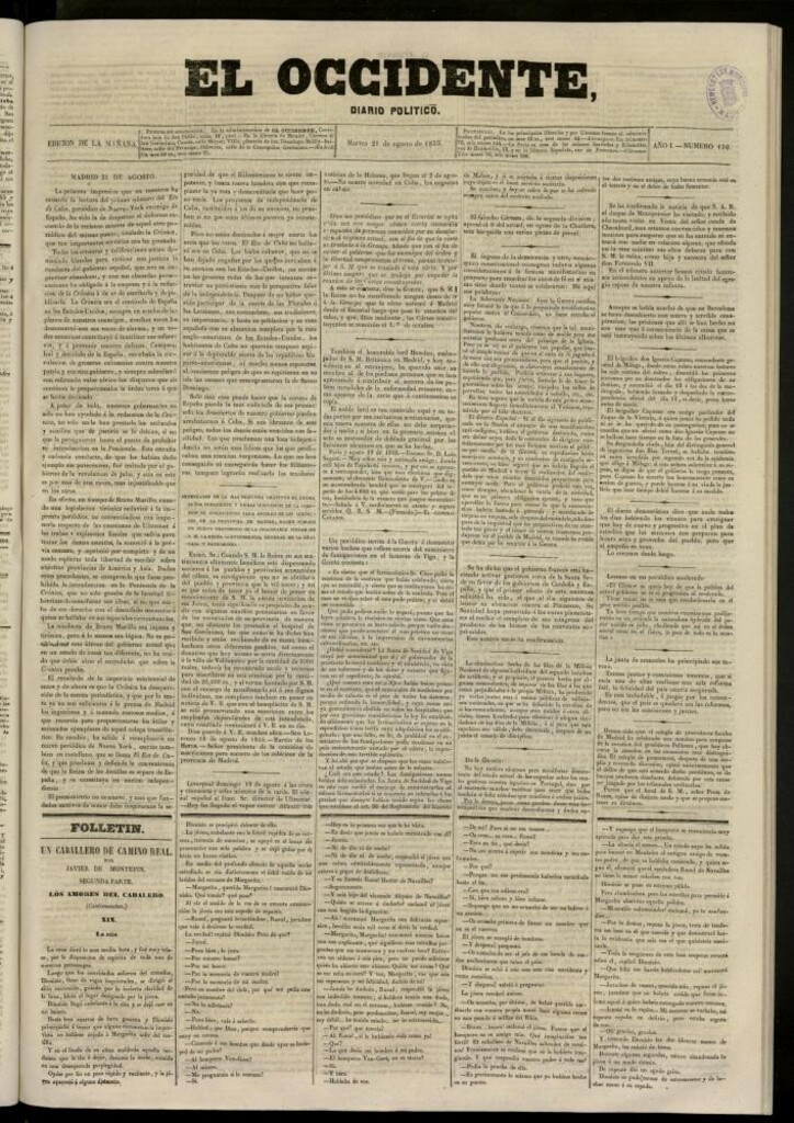 Miniatura de El Occidente: diario político del 21 de agosto de 1855, nº 190