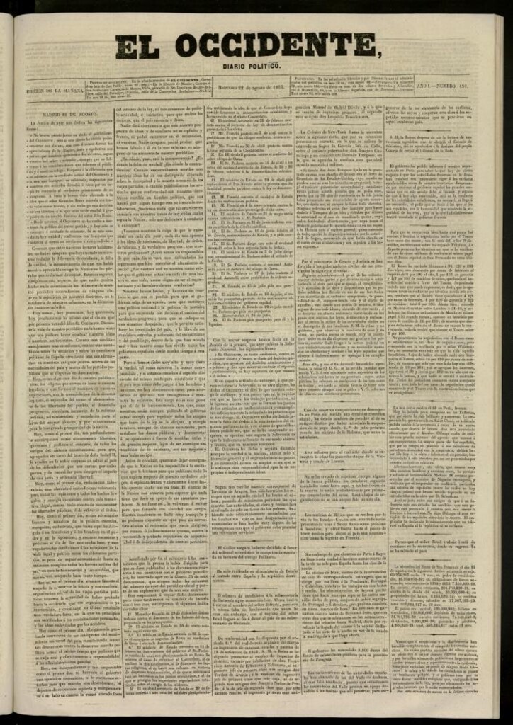 Miniatura de El Occidente: diario político del 22 de agosto de 1855, nº 191