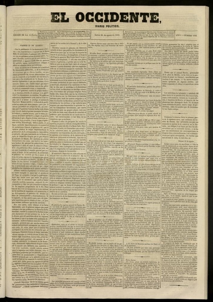 Miniatura de El Occidente: diario político del 23 de agosto de 1855, nº 192