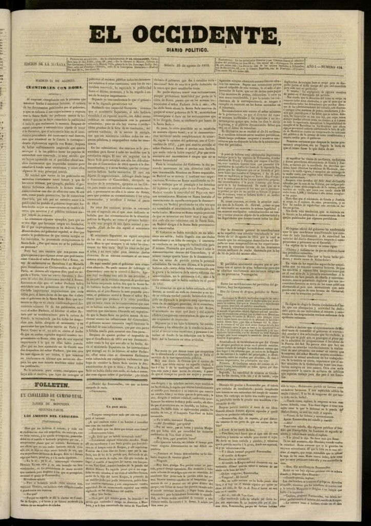 Miniatura de El Occidente: diario político del 25 de agosto de 1855, nº 194