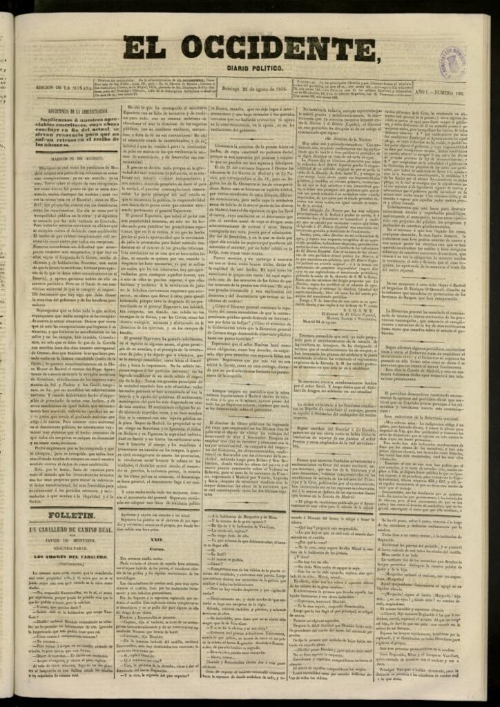 Miniatura de El Occidente: diario político del 26 de agosto de 1855, nº 195