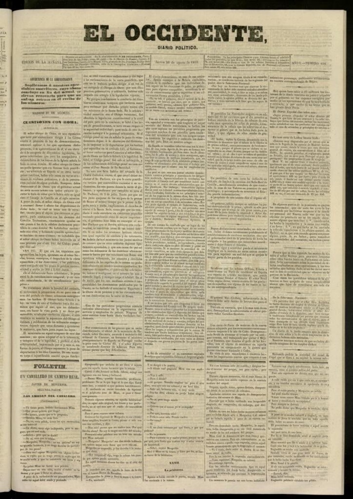 Miniatura de El Occidente: diario político del 30 de agosto de 1855, nº 198