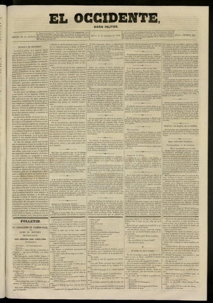 Miniatura de El Occidente: diario político del 6 de septiembre de 1855, nº 204