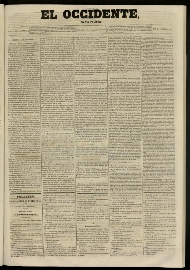 Miniatura de El Occidente: diario político del 12 de septiembre de 1855, nº 209