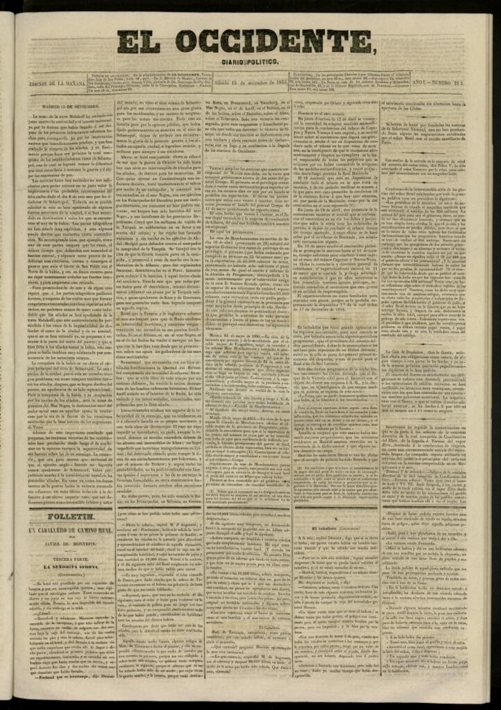 Miniatura de El Occidente: diario político del 15 de septiembre de 1855, nº 212