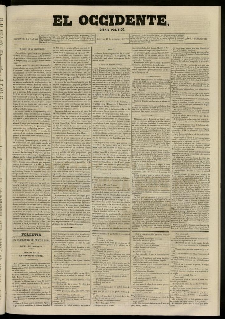 Miniatura de El Occidente: diario político del 19 de septiembre de 1855, nº 215