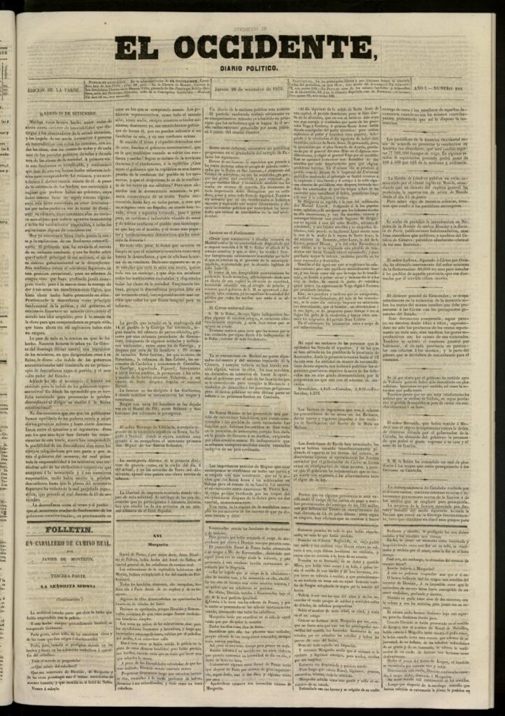Miniatura de El Occidente: diario político del 20 de septiembre de 1855, nº 216