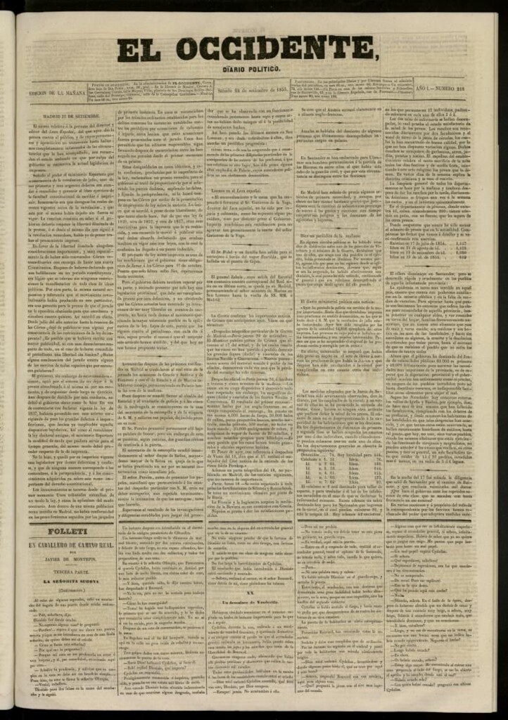 Miniatura de El Occidente: diario político del 22 de septiembre de 1855, nº 218
