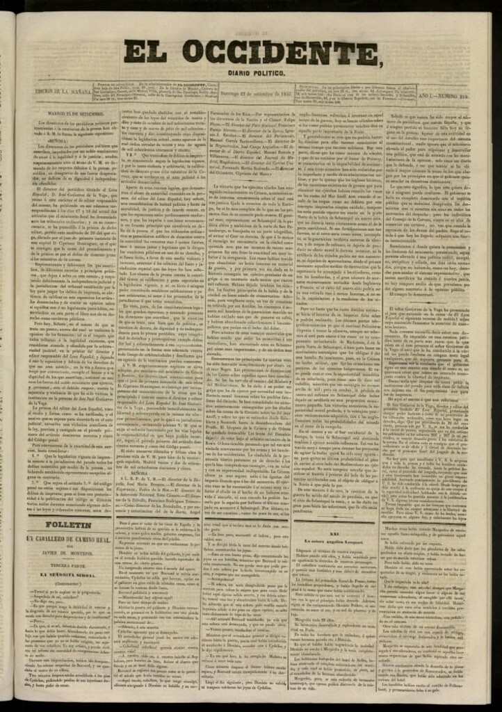 Miniatura de El Occidente: diario político del 23 de septiembre de 1855, nº 219