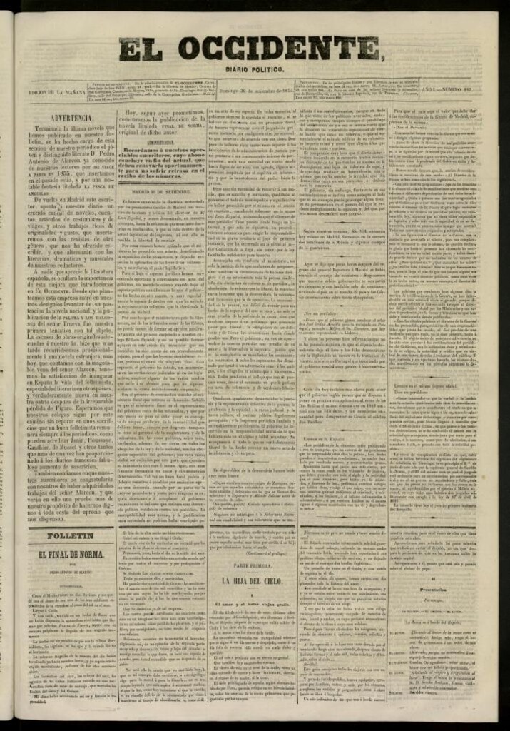 Miniatura de El Occidente: diario político del 30 de septiembre de 1855, nº 225