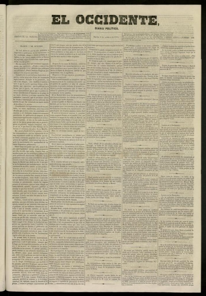 Miniatura de El Occidente: diario político del 2 de octubre de 1855, nº 226