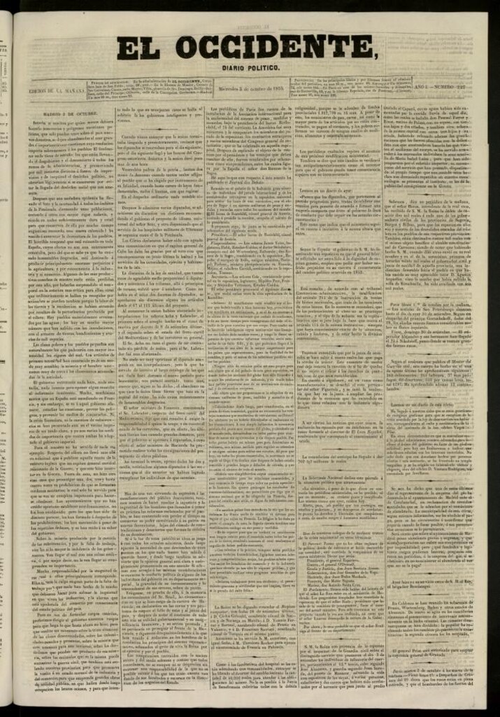 Miniatura de El Occidente: diario político del 3 de octubre de 1855, nº 227