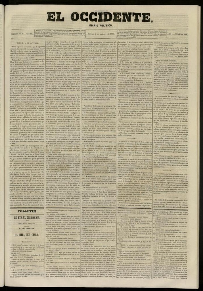 Miniatura de El Occidente: diario político del 5 de octubre de 1855, nº 229