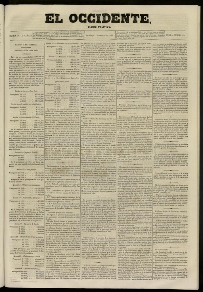 Miniatura de El Occidente: diario político del 7 de octubre de 1855, nº 231