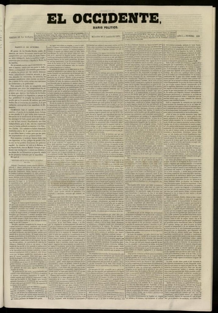Miniatura de El Occidente: diario político del 10 de octubre de 1855, nº 233