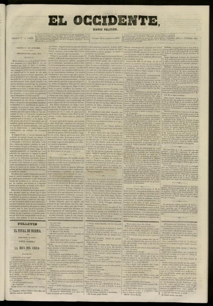 Miniatura de El Occidente: diario político del 12 de octubre de 1855, nº 235