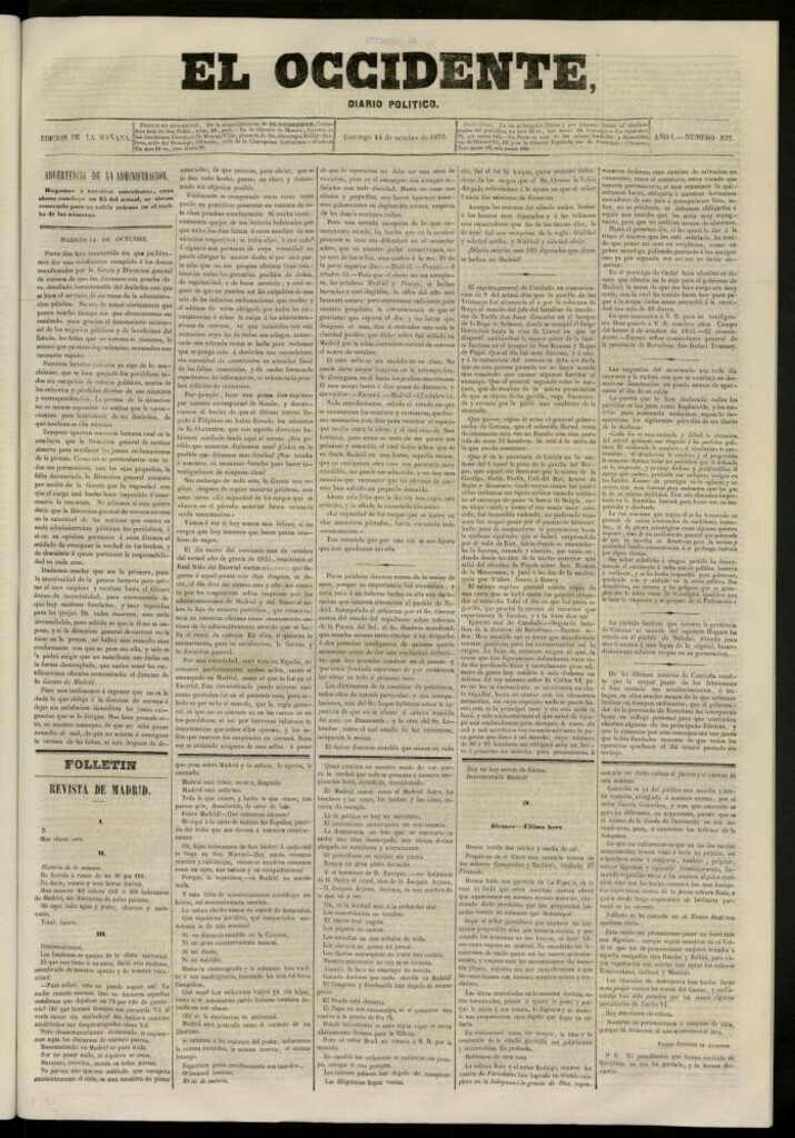 Miniatura de El Occidente: diario político del 14 de octubre de 1855, nº 237