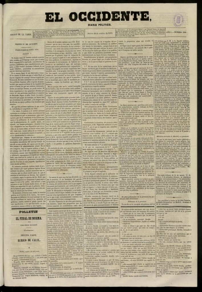 Miniatura de El Occidente: diario político del 18 de octubre de 1855, nº 240