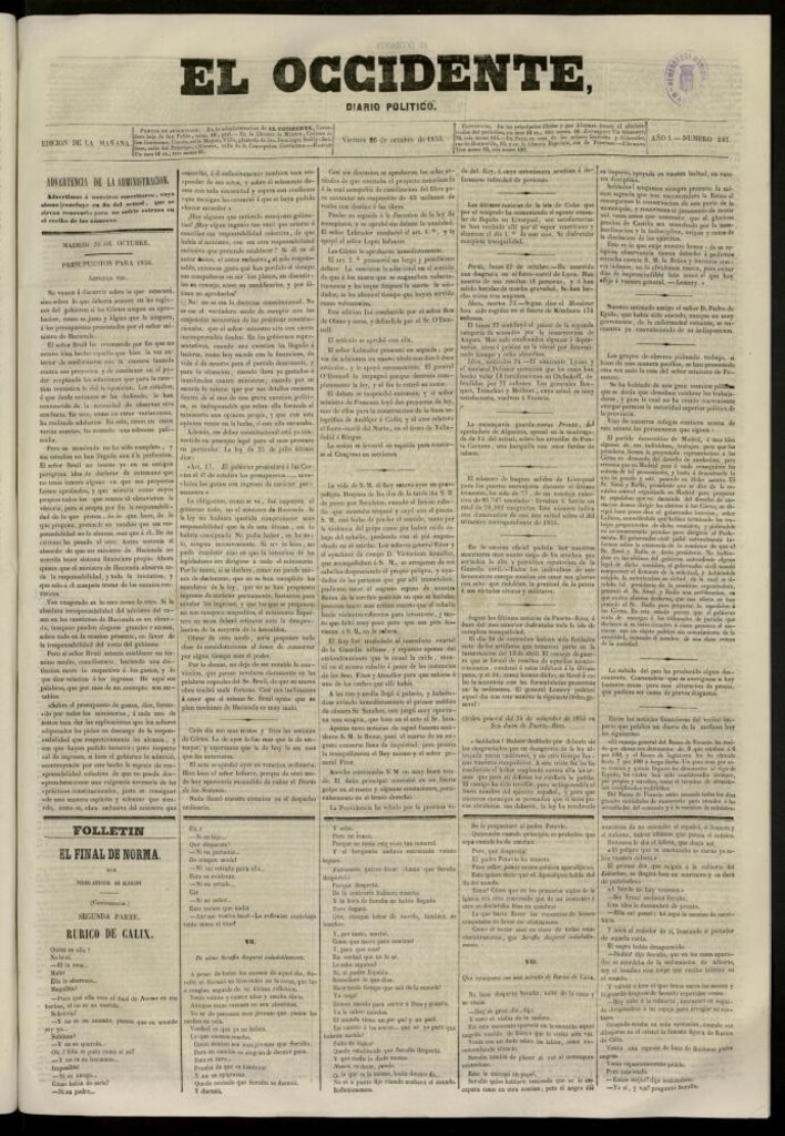Miniatura de El Occidente: diario político del 26 de octubre de 1855, nº 247