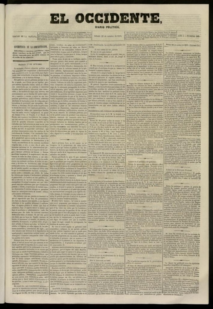 Miniatura de El Occidente: diario político del 27 de octubre de 1855, nº 248