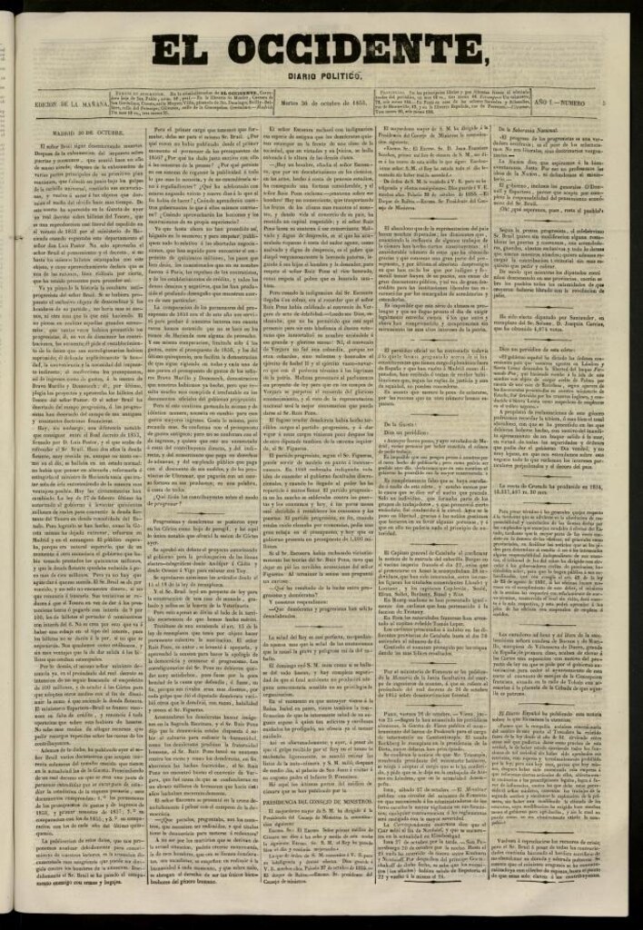 Miniatura de El Occidente: diario político del 30 de octubre de 1855, nº 250