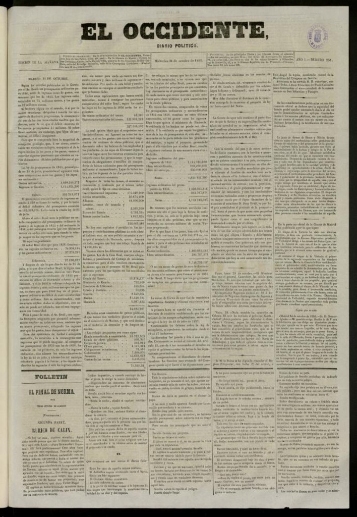 Miniatura de El Occidente: diario político del 31 de octubre de 1855, nº 251