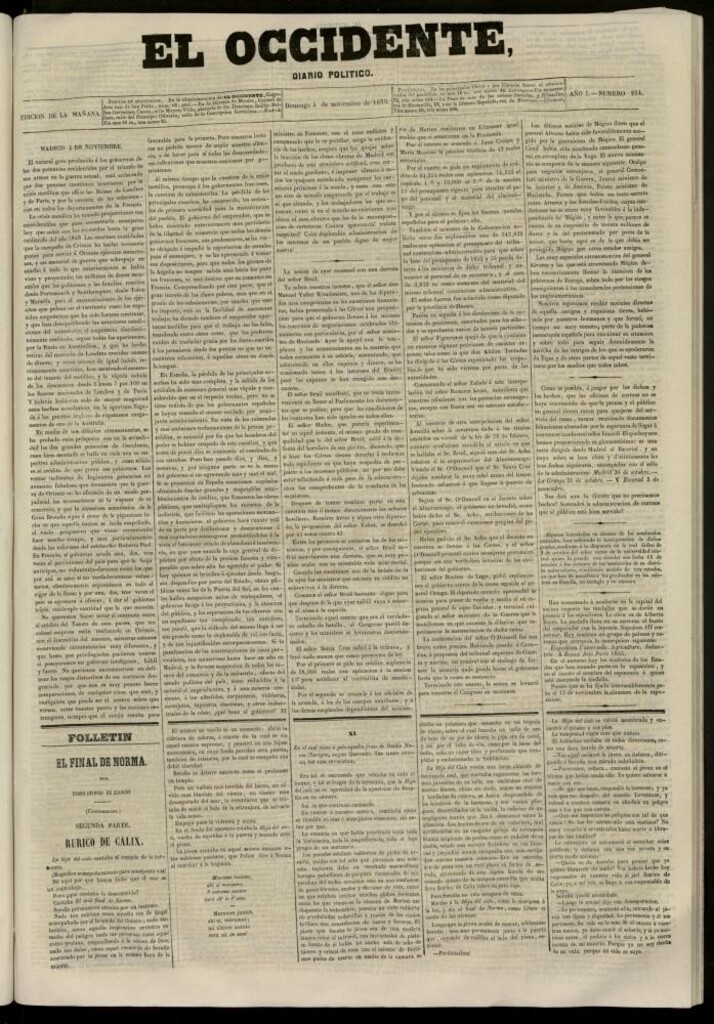 Miniatura de El Occidente: diario político del 4 de noviembre de 1855, nº 254