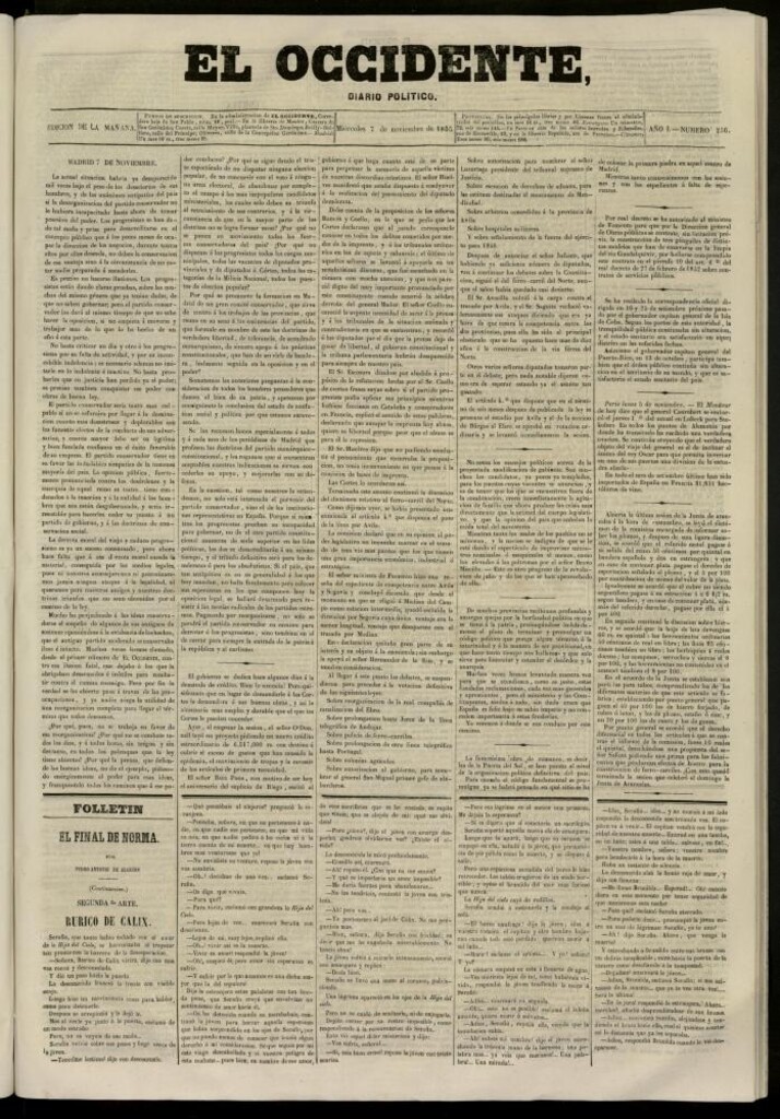 Miniatura de El Occidente: diario político del 7 de noviembre de 1855, nº 256