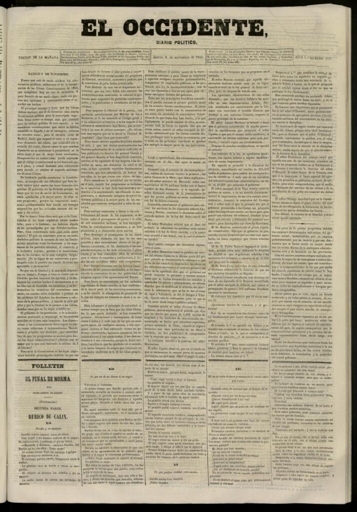 Miniatura de El Occidente: diario político del 8 de noviembre de 1855, nº 257