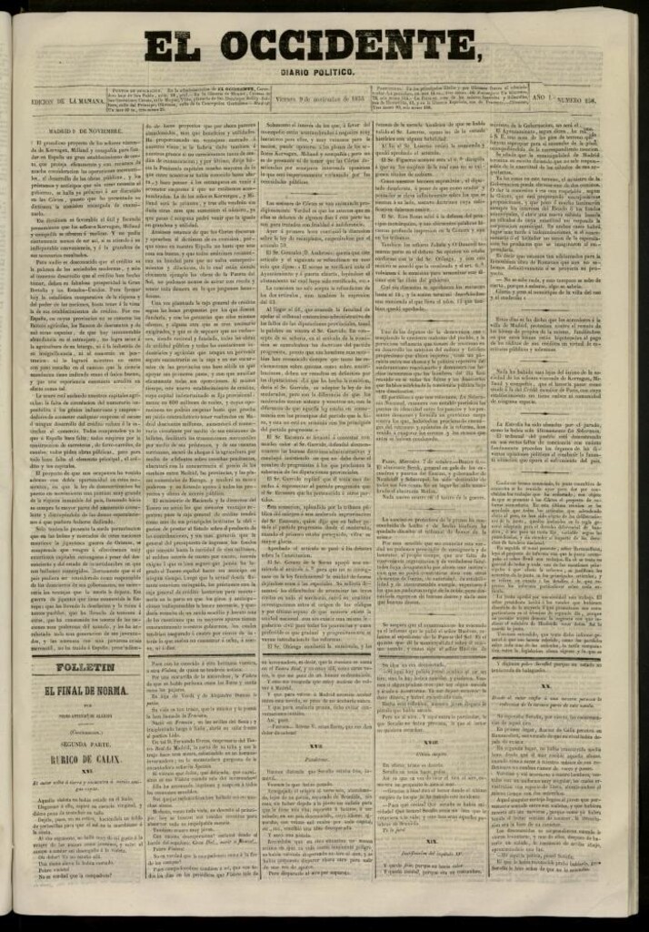 Miniatura de El Occidente: diario político del 9 de noviembre de 1855, nº 258